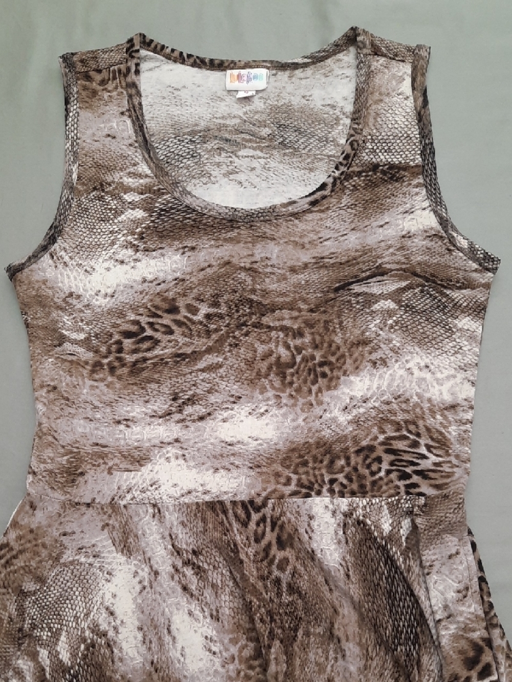 LuLaRoe's Sleeveless Brown Animal-Print Fit & Flare Dress - Size M - Picture 3 of 9